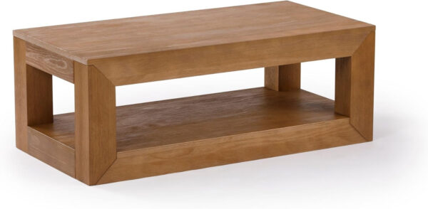 Plank+Beam Modern Rectangular Coffee Table with Shelf, 48", Solid Wood Center Table with Storage, 2 Tier Tea Table for Living Room, Blonde Wirebrush