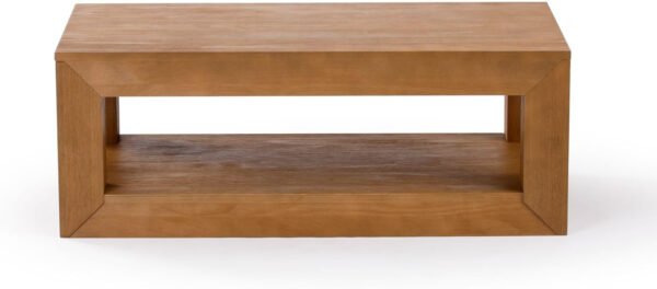 Plank+Beam Modern Rectangular Coffee Table with Shelf, 48", Solid Wood Center Table with Storage, 2 Tier Tea Table for Living Room, Blonde Wirebrush