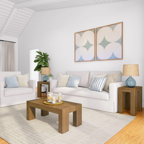 Plank+Beam Modern Rectangular Coffee Table with Shelf, 48", Solid Wood Center Table with Storage, 2 Tier Tea Table for Living Room, Blonde Wirebrush