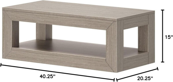 Plank+Beam Modern Rectangular Coffee Table with Shelf, 48", Solid Wood Center Table with Storage, 2 Tier Tea Table for Living Room, Blonde Wirebrush