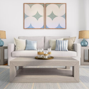 Plank+Beam Modern Rectangular Coffee Table with Shelf, 48", Solid Wood Center Table with Storage, 2 Tier Tea Table for Living Room, Blonde Wirebrush