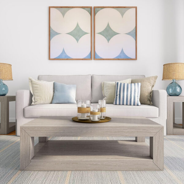 Plank+Beam Modern Rectangular Coffee Table with Shelf, 48", Solid Wood Center Table with Storage, 2 Tier Tea Table for Living Room, Blonde Wirebrush
