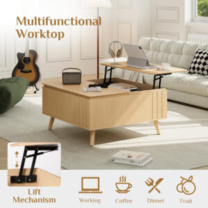 Round Coffee Table with Storage,Fluted Center Table with Sliding Cabinet Door for Living Room,Home Small Space,31.5" Small Center Table,Walnut
