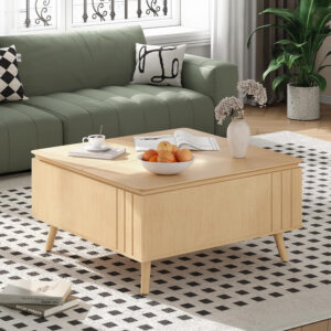 Round Coffee Table with Storage,Fluted Center Table with Sliding Cabinet Door for Living Room,Home Small Space,31.5" Small Center Table,Walnut