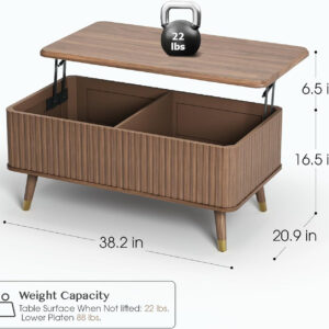 Round Coffee Table with Storage,Fluted Center Table with Sliding Cabinet Door for Living Room,Home Small Space,31.5" Small Center Table,Walnut