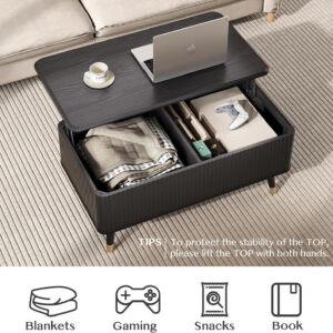 Round Coffee Table with Storage,Fluted Center Table with Sliding Cabinet Door for Living Room,Home Small Space,31.5" Small Center Table,Walnut