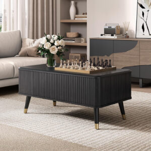 Round Coffee Table with Storage,Fluted Center Table with Sliding Cabinet Door for Living Room,Home Small Space,31.5" Small Center Table,Walnut