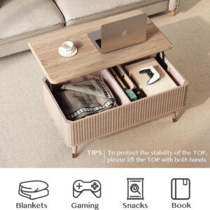 Round Coffee Table with Storage,Fluted Center Table with Sliding Cabinet Door for Living Room,Home Small Space,31.5" Small Center Table,Walnut