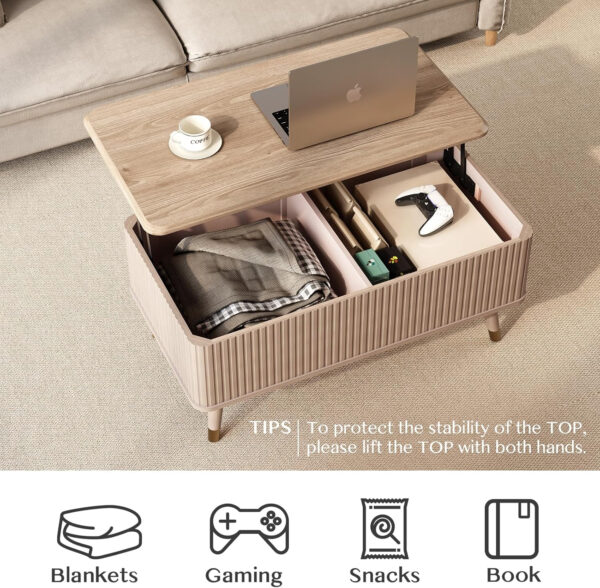 Round Coffee Table with Storage,Fluted Center Table with Sliding Cabinet Door for Living Room,Home Small Space,31.5" Small Center Table,Walnut