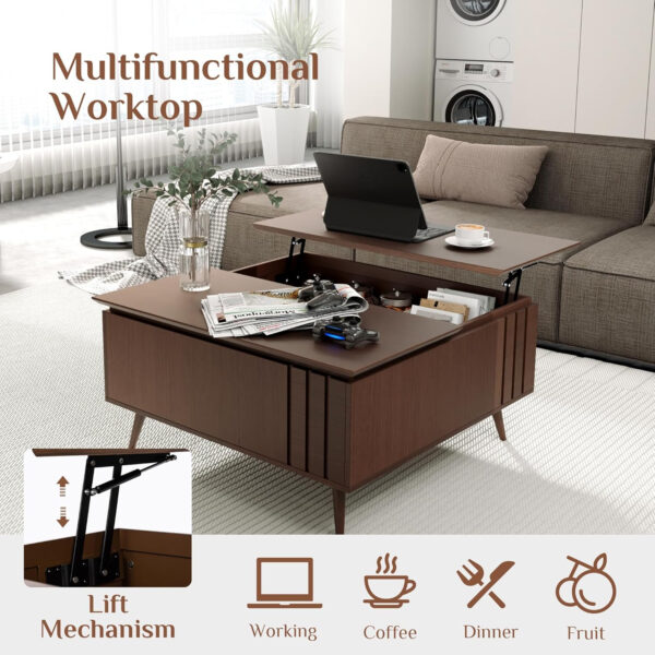 Round Coffee Table with Storage,Fluted Center Table with Sliding Cabinet Door for Living Room,Home Small Space,31.5" Small Center Table,Walnut