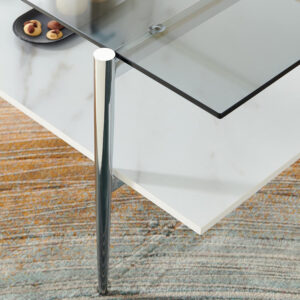 AGV LIGHTING Tadio Glass Coffee Table, Mid-Century Modern Coffee Table for Living Room, Gold Finish Leg, Coffee Brown Glass Top & Walnut Shelf, 41 in Length