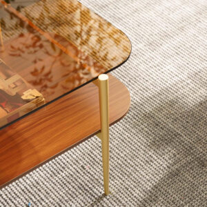 AGV LIGHTING Tadio Glass Coffee Table, Mid-Century Modern Coffee Table for Living Room, Gold Finish Leg, Coffee Brown Glass Top & Walnut Shelf, 41 in Length