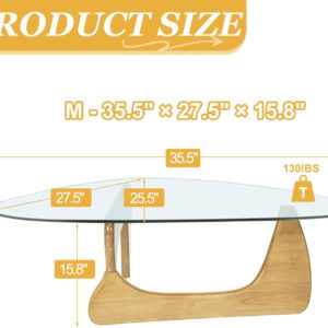 Small Coffee Table Modern Glass Coffee Table, Mid Century Coffee Table for Living Room, Mesa de Centro para Sala, Rustic Oval Coffee Table with Glass Top & Wood Base, (Walnut Brown, 31.5in)