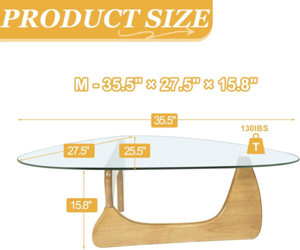 Small Coffee Table Modern Glass Coffee Table, Mid Century Coffee Table for Living Room, Mesa de Centro para Sala, Rustic Oval Coffee Table with Glass Top & Wood Base, (Walnut Brown, 31.5in)