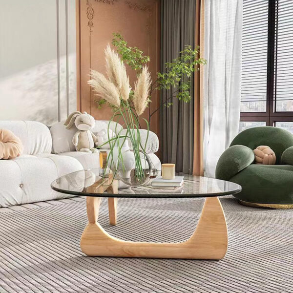 Small Coffee Table Modern Glass Coffee Table, Mid Century Coffee Table for Living Room, Mesa de Centro para Sala, Rustic Oval Coffee Table with Glass Top & Wood Base, (Walnut Brown, 31.5in)