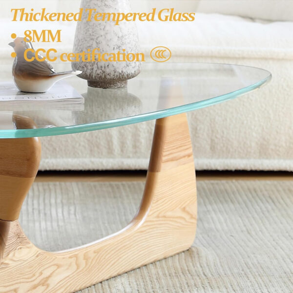 Small Coffee Table Modern Glass Coffee Table, Mid Century Coffee Table for Living Room, Mesa de Centro para Sala, Rustic Oval Coffee Table with Glass Top & Wood Base, (Walnut Brown, 31.5in)