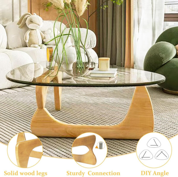 Small Coffee Table Modern Glass Coffee Table, Mid Century Coffee Table for Living Room, Mesa de Centro para Sala, Rustic Oval Coffee Table with Glass Top & Wood Base, (Walnut Brown, 31.5in)