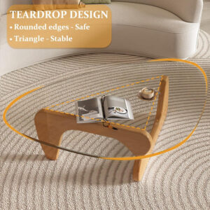 Small Coffee Table Modern Glass Coffee Table, Mid Century Coffee Table for Living Room, Mesa de Centro para Sala, Rustic Oval Coffee Table with Glass Top & Wood Base, (Walnut Brown, 31.5in)