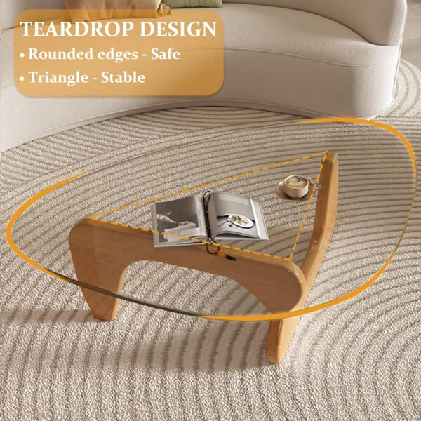 Small Coffee Table Modern Glass Coffee Table, Mid Century Coffee Table for Living Room, Mesa de Centro para Sala, Rustic Oval Coffee Table with Glass Top & Wood Base, (Walnut Brown, 31.5in)