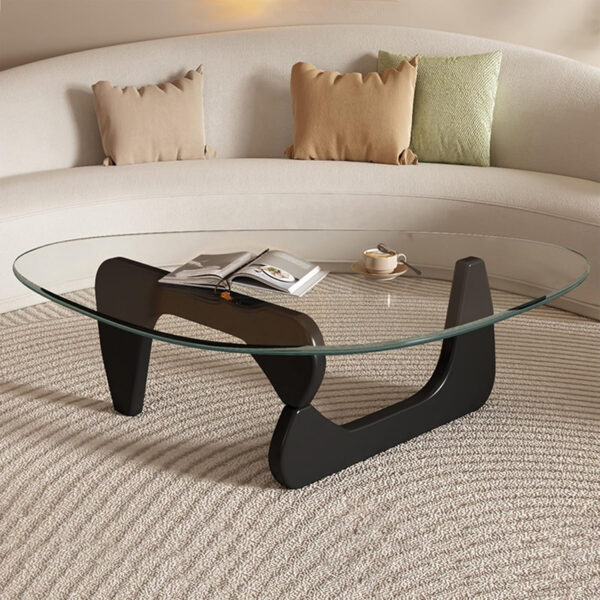 Small Coffee Table Modern Glass Coffee Table, Mid Century Coffee Table for Living Room, Mesa de Centro para Sala, Rustic Oval Coffee Table with Glass Top & Wood Base, (Walnut Brown, 31.5in)