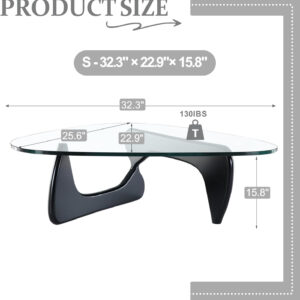 Small Coffee Table Modern Glass Coffee Table, Mid Century Coffee Table for Living Room, Mesa de Centro para Sala, Rustic Oval Coffee Table with Glass Top & Wood Base, (Walnut Brown, 31.5in)