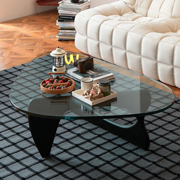 Small Coffee Table Modern Glass Coffee Table, Mid Century Coffee Table for Living Room, Mesa de Centro para Sala, Rustic Oval Coffee Table with Glass Top & Wood Base, (Walnut Brown, 31.5in)