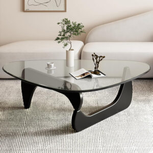 Small Coffee Table Modern Glass Coffee Table, Mid Century Coffee Table for Living Room, Mesa de Centro para Sala, Rustic Oval Coffee Table with Glass Top & Wood Base, (Walnut Brown, 31.5in)