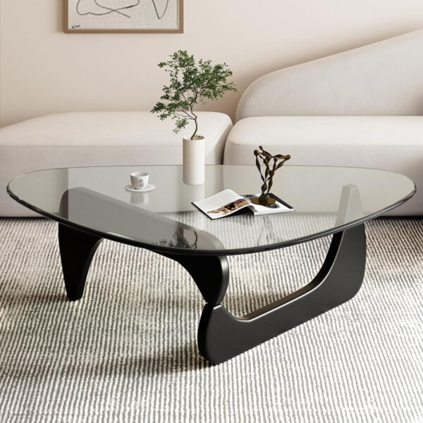 Small Coffee Table Modern Glass Coffee Table, Mid Century Coffee Table for Living Room, Mesa de Centro para Sala, Rustic Oval Coffee Table with Glass Top & Wood Base, (Walnut Brown, 31.5in)