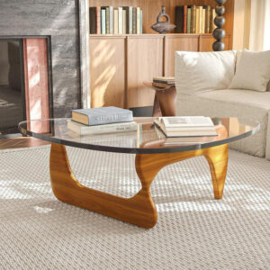 Small Coffee Table Modern Glass Coffee Table, Mid Century Coffee Table for Living Room, Mesa de Centro para Sala, Rustic Oval Coffee Table with Glass Top & Wood Base, (Walnut Brown, 31.5in)