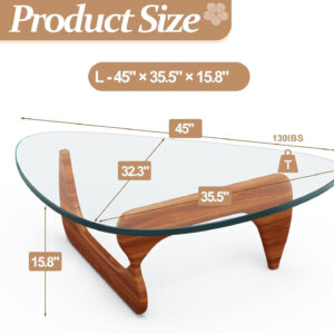 Small Coffee Table Modern Glass Coffee Table, Mid Century Coffee Table for Living Room, Mesa de Centro para Sala, Rustic Oval Coffee Table with Glass Top & Wood Base, (Walnut Brown, 31.5in)