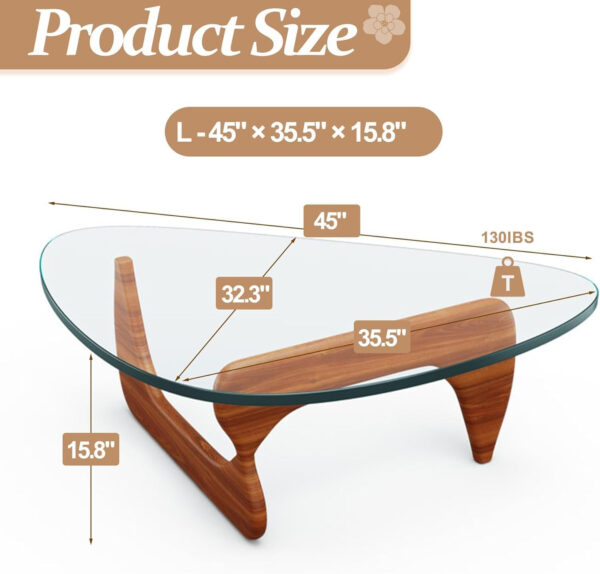 Small Coffee Table Modern Glass Coffee Table, Mid Century Coffee Table for Living Room, Mesa de Centro para Sala, Rustic Oval Coffee Table with Glass Top & Wood Base, (Walnut Brown, 31.5in)