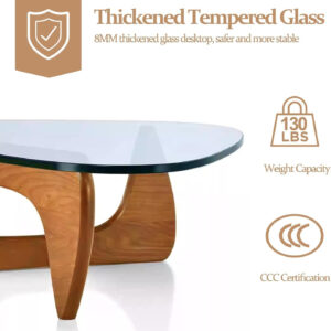 Small Coffee Table Modern Glass Coffee Table, Mid Century Coffee Table for Living Room, Mesa de Centro para Sala, Rustic Oval Coffee Table with Glass Top & Wood Base, (Walnut Brown, 31.5in)