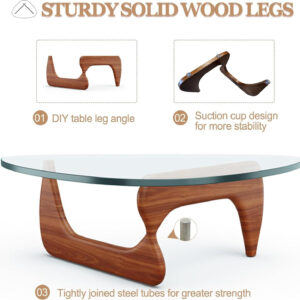 Small Coffee Table Modern Glass Coffee Table, Mid Century Coffee Table for Living Room, Mesa de Centro para Sala, Rustic Oval Coffee Table with Glass Top & Wood Base, (Walnut Brown, 31.5in)