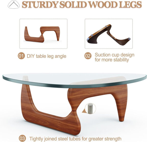 Small Coffee Table Modern Glass Coffee Table, Mid Century Coffee Table for Living Room, Mesa de Centro para Sala, Rustic Oval Coffee Table with Glass Top & Wood Base, (Walnut Brown, 31.5in)