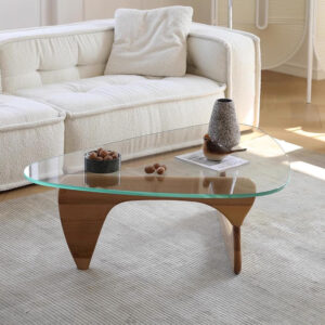 Small Coffee Table Modern Glass Coffee Table, Mid Century Coffee Table for Living Room, Mesa de Centro para Sala, Rustic Oval Coffee Table with Glass Top & Wood Base, (Walnut Brown, 31.5in)