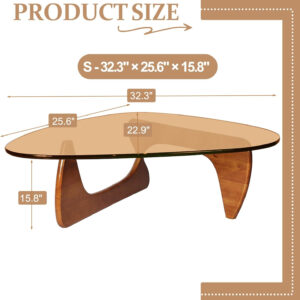 Small Coffee Table Modern Glass Coffee Table, Mid Century Coffee Table for Living Room, Mesa de Centro para Sala, Rustic Oval Coffee Table with Glass Top & Wood Base, (Walnut Brown, 31.5in)
