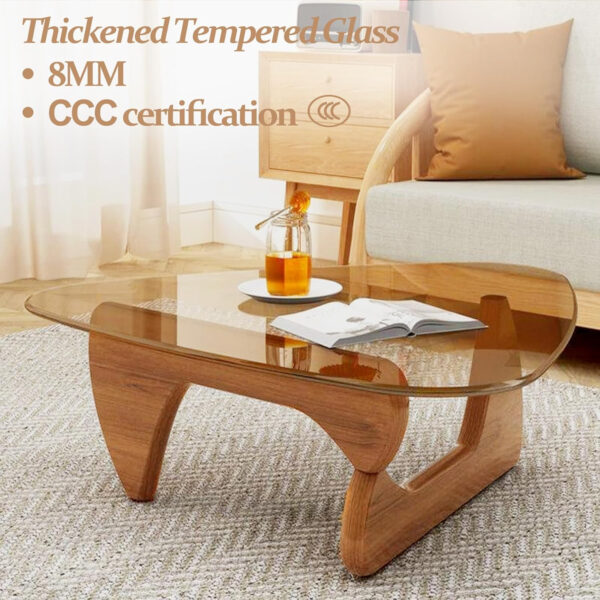 Small Coffee Table Modern Glass Coffee Table, Mid Century Coffee Table for Living Room, Mesa de Centro para Sala, Rustic Oval Coffee Table with Glass Top & Wood Base, (Walnut Brown, 31.5in)