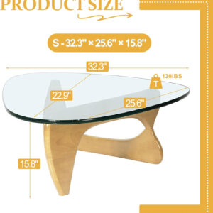 Small Coffee Table Modern Glass Coffee Table, Mid Century Coffee Table for Living Room, Mesa de Centro para Sala, Rustic Oval Coffee Table with Glass Top & Wood Base, (Walnut Brown, 31.5in)