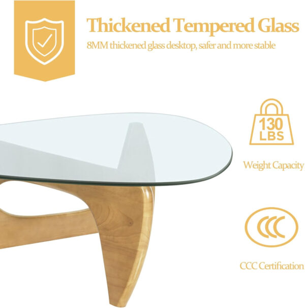 Small Coffee Table Modern Glass Coffee Table, Mid Century Coffee Table for Living Room, Mesa de Centro para Sala, Rustic Oval Coffee Table with Glass Top & Wood Base, (Walnut Brown, 31.5in)