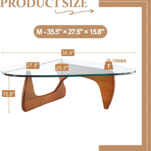 Small Coffee Table Modern Glass Coffee Table, Mid Century Coffee Table for Living Room, Mesa de Centro para Sala, Rustic Oval Coffee Table with Glass Top & Wood Base, (Walnut Brown, 31.5in)