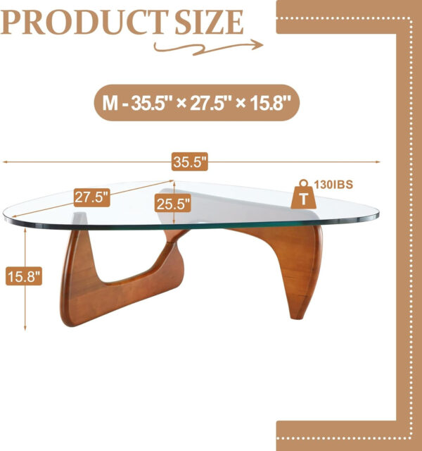 Small Coffee Table Modern Glass Coffee Table, Mid Century Coffee Table for Living Room, Mesa de Centro para Sala, Rustic Oval Coffee Table with Glass Top & Wood Base, (Walnut Brown, 31.5in)