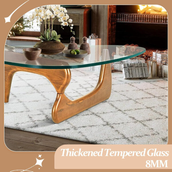 Small Coffee Table Modern Glass Coffee Table, Mid Century Coffee Table for Living Room, Mesa de Centro para Sala, Rustic Oval Coffee Table with Glass Top & Wood Base, (Walnut Brown, 31.5in)