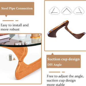 Small Coffee Table Modern Glass Coffee Table, Mid Century Coffee Table for Living Room, Mesa de Centro para Sala, Rustic Oval Coffee Table with Glass Top & Wood Base, (Walnut Brown, 31.5in)