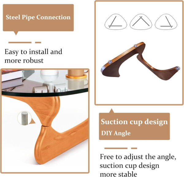 Small Coffee Table Modern Glass Coffee Table, Mid Century Coffee Table for Living Room, Mesa de Centro para Sala, Rustic Oval Coffee Table with Glass Top & Wood Base, (Walnut Brown, 31.5in)