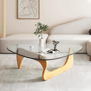 Small Coffee Table Modern Glass Coffee Table, Mid Century Coffee Table for Living Room, Mesa de Centro para Sala, Rustic Oval Coffee Table with Glass Top & Wood Base, (Walnut Brown, 31.5in)
