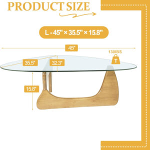 Small Coffee Table Modern Glass Coffee Table, Mid Century Coffee Table for Living Room, Mesa de Centro para Sala, Rustic Oval Coffee Table with Glass Top & Wood Base, (Walnut Brown, 31.5in)