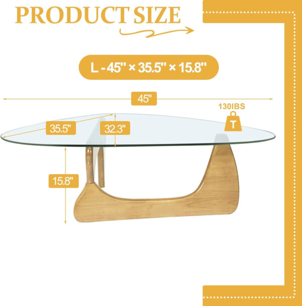 Small Coffee Table Modern Glass Coffee Table, Mid Century Coffee Table for Living Room, Mesa de Centro para Sala, Rustic Oval Coffee Table with Glass Top & Wood Base, (Walnut Brown, 31.5in)