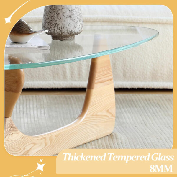 Small Coffee Table Modern Glass Coffee Table, Mid Century Coffee Table for Living Room, Mesa de Centro para Sala, Rustic Oval Coffee Table with Glass Top & Wood Base, (Walnut Brown, 31.5in)