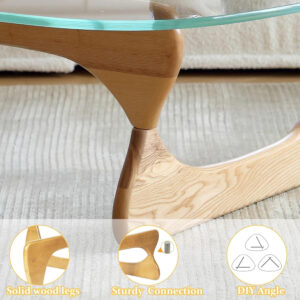 Small Coffee Table Modern Glass Coffee Table, Mid Century Coffee Table for Living Room, Mesa de Centro para Sala, Rustic Oval Coffee Table with Glass Top & Wood Base, (Walnut Brown, 31.5in)