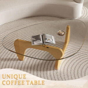 Small Coffee Table Modern Glass Coffee Table, Mid Century Coffee Table for Living Room, Mesa de Centro para Sala, Rustic Oval Coffee Table with Glass Top & Wood Base, (Walnut Brown, 31.5in)